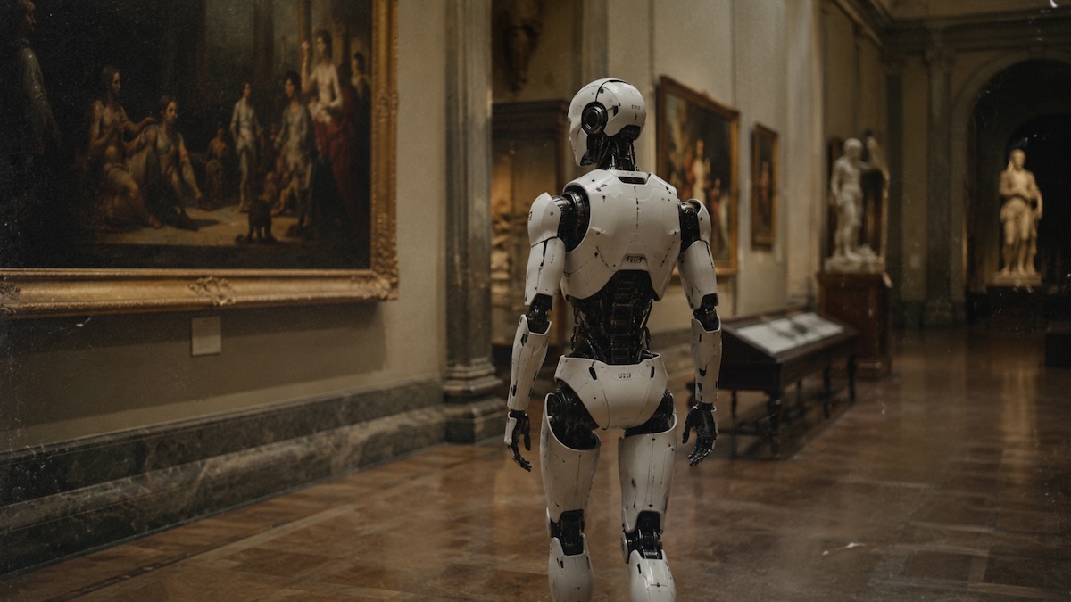 AI robot figure in a museum setting